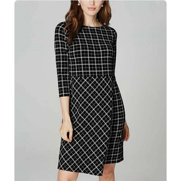 NWT $119 J. Jill Wearever Collection Faux Wrap Dress Black Plaid Women Size LP - Picture 1 of 15
